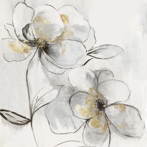 PI Studio, Silver Florals II (Blüten, Blumen, zart, filigran, moderne Malerei, Treppenhaus, Wohnzimmer, Schlafzimmer, Wunschgröße, pastell, Aquarell)