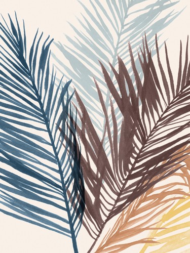Isabelle Z, Hawaiian Breeze I (Blätter, Palmenblätter, filigran, zart, Wunschgröße, Wohnzimmer, Treppenhaus, Esszimmer, pastell)