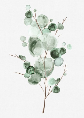 Eva Watts, Tender Sprout I (Zweig, Spross, filigran, zart, Aquarell, zeitgenössisch, Wunschgröße, Arztpraxis, Treppenhaus, Wohnzimmer, grau/grün)