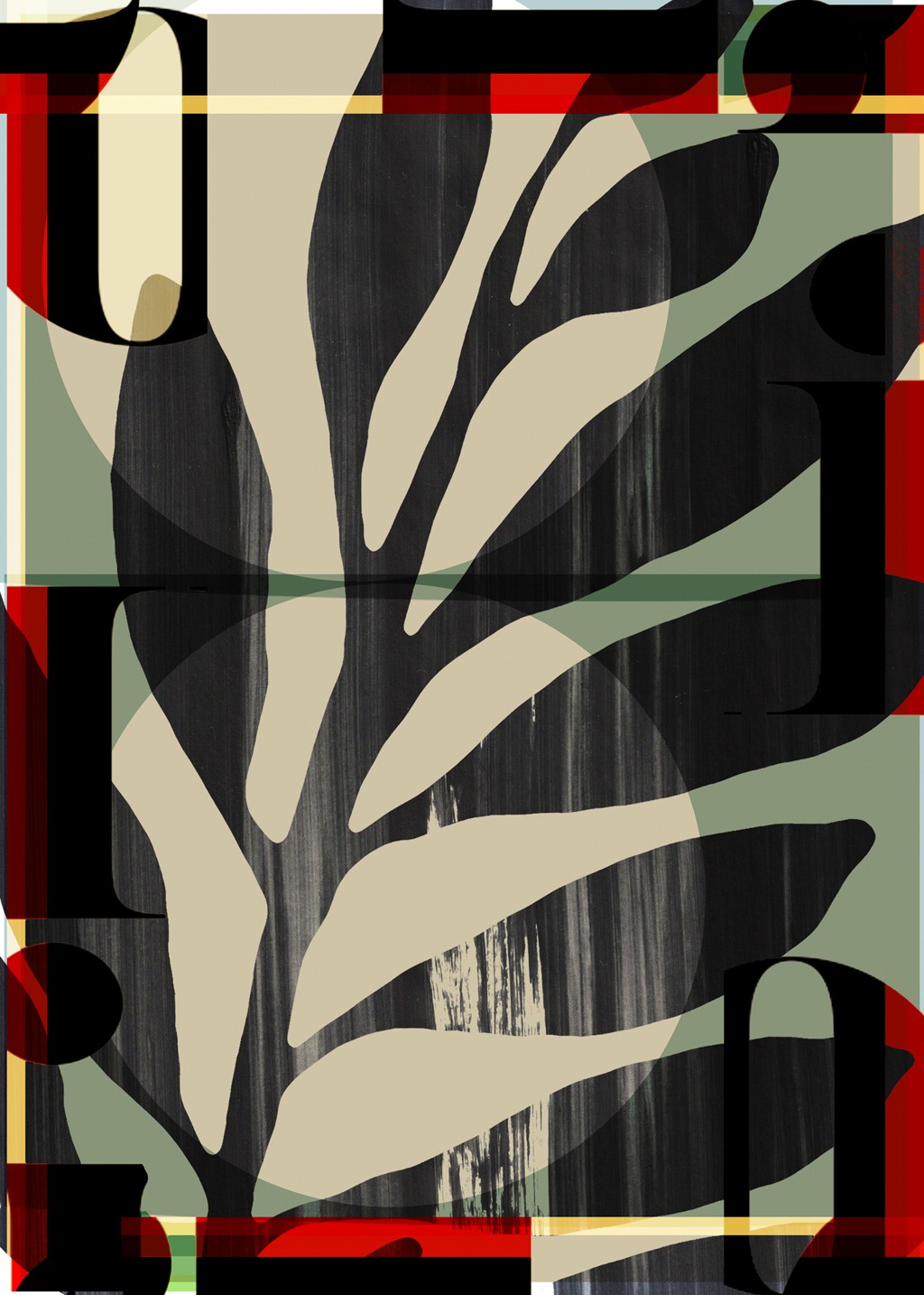 Aoibhne Hogan, Botany Abstraction I (Abstrakt, Abstrakte Kunst, florales Motiv, Blatt, geometrische Muster, Kreise, Grafik, Wunschgröße, Wohnzimmer, Treppenhaus, bunt)