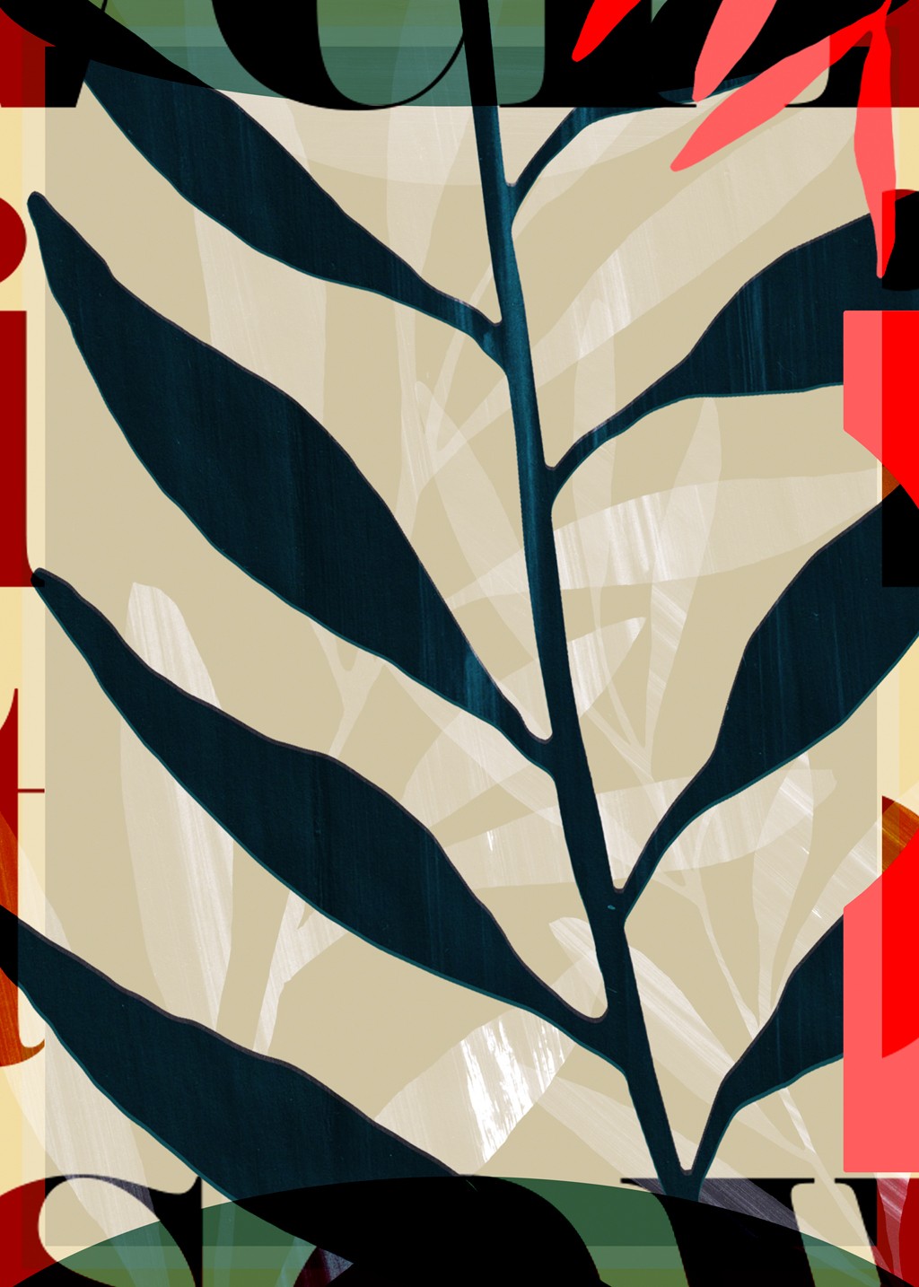 Aoibhne Hogan, Botany Abstraction III (Abstrakt, Abstrakte Kunst, florales Motiv, Blatt, geometrische Muster, Kreise, Grafik, Wunschgröße, Wohnzimmer, Treppenhaus, bunt)