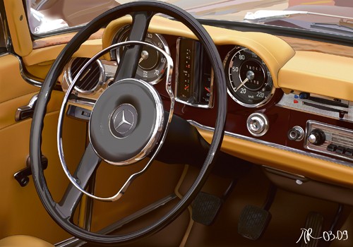 Pierre Straplias - PR, 280 SL (Mercedes, Oldimer, Wunschgröße, Kult, Vintage, Lenkrad, Nostalgie, Fotorealsimus, Jugendzimmer, Wohnzimmer, bunt)