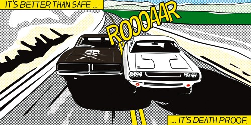 Pierre Straplias - PR, Its better than safe ... (Autos, Straßenkreuzer, Unfall, Zusammenstoß, Wunschgröße, Kult, Pop, Vintage, Comic, Pop Art, Jugendzimmer, Wohnzimmer, bunt)