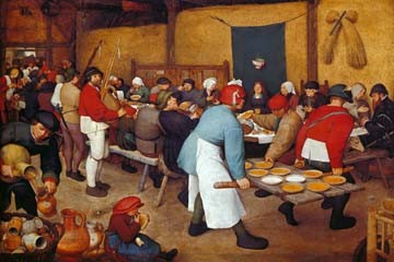 Pieter Brueghel der Ältere, Bauernhochzeit (Bauern, rustikal, ländlich, Genremalerei, Feier, Fest,  Renaissance, Klassiker, Malerei, Wunschgröße, Wohnzimmer, Esszimmer, bunt)