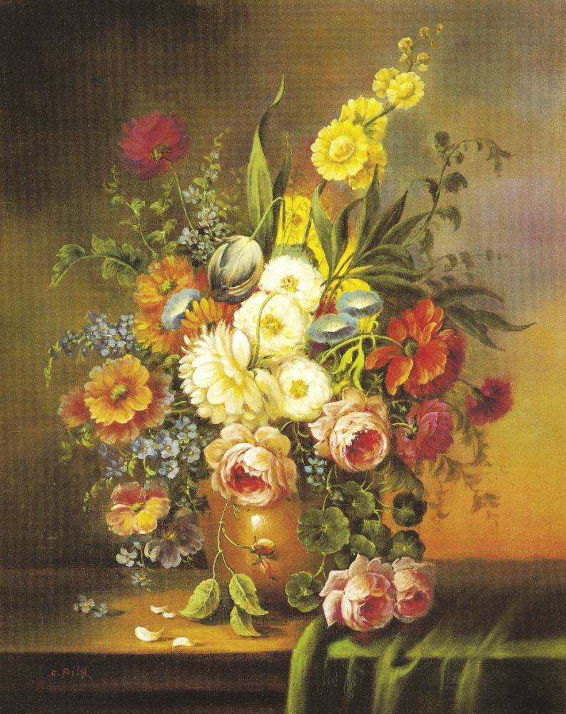Pila, DUTCH STYLE CLASSICS II (Stillleben, traditionell, Blumen, Bouquet, Adaption, alte Meister, üppig, Vanitad, Vergänglichkeit, Malerei, zeitgenössisch, Nostalgie, Esszimmer, Wohnzimmer,)