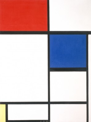 Piet Mondrian, Komposition II mit Rot, Blau und (Malerei, Klassische Moderne, Konstruktivismus, Grundfarben, Neoplastizismus, geometrische Felder, Rechtecke, Raster, Wohnzimmer, Büro, Schlafzimmer, Arztpraxis, Wunschgröße, bunt)