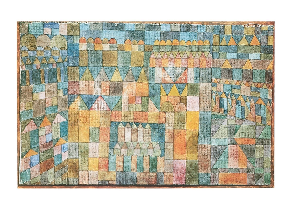 Paul Klee, Tempelviertel von Pert (Malerei, Konstruktivismus, Stadtviertel, geometrische Formen, Farbflächen, Klassische Moderne,  Wohnzimmer, Arztpraxis, Büro, Business, bunt)