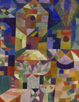 Paul Klee, Burggarten (Expressionismus, Gebäude, Burg, Turm, geometrische Formen, Farbflächen, Klassische Moderne,  Wohnzimmer, Arztpraxis, Büro, Wunschgröße, Malerei, bunt)