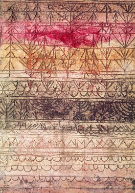 Paul Klee, Jungwaldtafel (Expressionismus, Landschaft, Wald,  Bäume, Zeichen, 
Runen, Klassische Moderne, Schlafzimmer, Wohnzimmer, Wunschgröße, bunt)