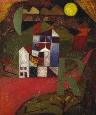 Paul Klee, Villa R (Expressionismus, Villa, Landschaft, Mond, Nachtszene, Haus,  Klassische Moderne, Schlafzimmer, Wohnzimmer,  Wunschgröße, Malerei,  bunt)