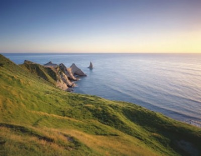 Popp-Hackner, Cape Kidnappers (Photokunst, Fotografie, Landschaftsfotografie, Fotokunst, Küste, Meer, Hügel, Gras, Horizont,  Wohnzimmer, Schlafzimmer)