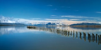 Popp-Hackner, Kormoräne (Photokunst, Fotografie, Landschaftsfotografie, Fotokunst, See, Pfähle, Berge, Wolken, Vögel, Kormoran, Wohnzimmer, Schlafzimmer)