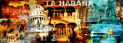 Saskia Porkay, La Habana (Collage, Gebäude, Sehenswürdigkeiten, Oldtimer, Straßenkreuzer, Städte, Metropole, Plakatkunst, Havanna, Kuba, Fotokunst, Wohnzimmer, Jugendzimmer)