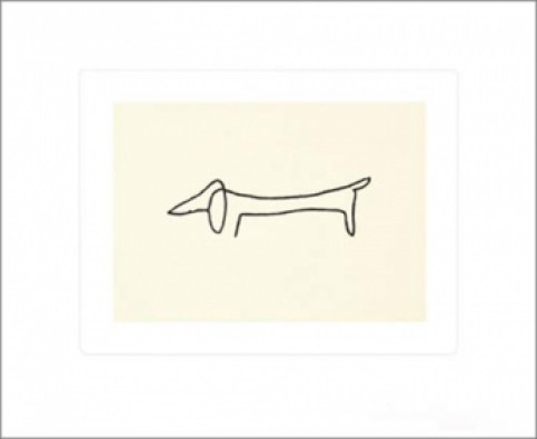 Pablo Picasso, Le chien (Klassische Moderne, Malerei, Kubismus, Hund, amorphe Formen, Wohnzimmer, Treppenhaus, Zeichnung, schwarz/weiß)