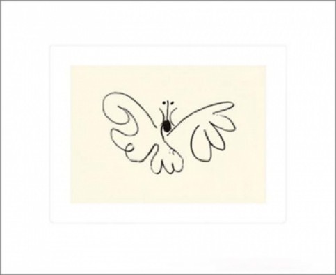 Pablo Picasso, Le Papillon (Klassische Moderne, Linien, Schmetterling, amorphe Formen, Wohnzimmer, Treppenhaus, Zeichnung, schwarz/weiß)