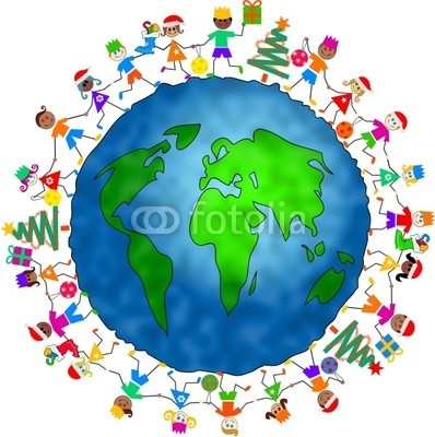 Prawny, global Christmas kids (bengel, kind, leute, kleinkinder, kleinkind, erdball, welt, welt, karte, reisen, weihnachten, weihnachten, jahreszeitlich, urlaub, gelegenheit, festlich, party, feiern, feier, international, weltweit, kontinent, nation, ethnisch, kultur, vielfal)