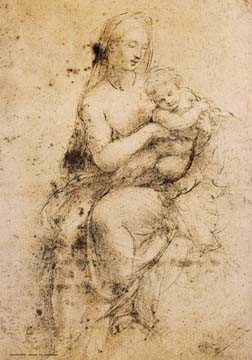 Raffael, Studie zu Madonna (Klassiker, Maria, Christuskind, Studie, Religion, Christlich, Renaissance, Zeichnung, Wohnzimmer, Schlafzimmer, Treppenhaus, Wunschgröße, schwarz/weiß)