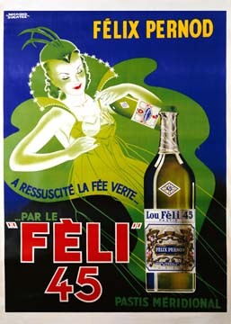 Raymond Ducatez, Feli 45 (Werbung, Alkohol, Pernod, Patis, Plakatkunst, Retro, Nostalgie, Küche, Gastronomie, Bar, Bistro, Wunschgröße, bunt)