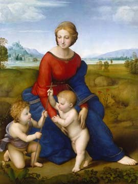 Raffael         , Die Madonna im Grünen (Klassiker Maria, Christus, Jesuskind, Johannes, Spiel, Religion, Christlich, Renaissance, Malerei, Wunschgröße, Wohnzimmer, Schlafzimmer, bunt)