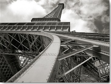 Ralf Uicker, Paris Eiffel IV (Wunschgröße, Fotografie, Architektur, Eiffelturm, Konstruktion, Eisenstreben, Perspektive, Untersicht,  Metropole, Paris, Frankreich, Wohnzimmer, Büro, schwarz / weiß)