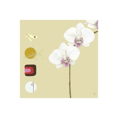 Robert Reader, ORCHID I (Orchideen, Blütenzweig, Schmetterling, abstrakte Ornamente, modern, zeitgenössisch, Wohnzimmer, Treppenhaus, Büro, Malerei, bunt)