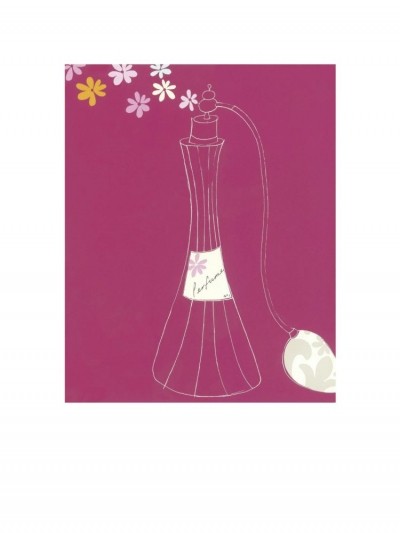 Robert Reader, PERFUME BOTTLE II (Flacon, Parfumflasche, Blüten, blumig, modern, zeitgenössisch, Wohnzimmer, Treppenhaus, Büro, Grafik, pink)