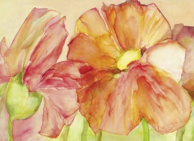 Reichert Katharina, Irish Poppies (Blumen, Mohn, Mohnblüten, Floral, Aquarell, transparent, zart, Treppenhaus, Wohnzimmer, bunt)