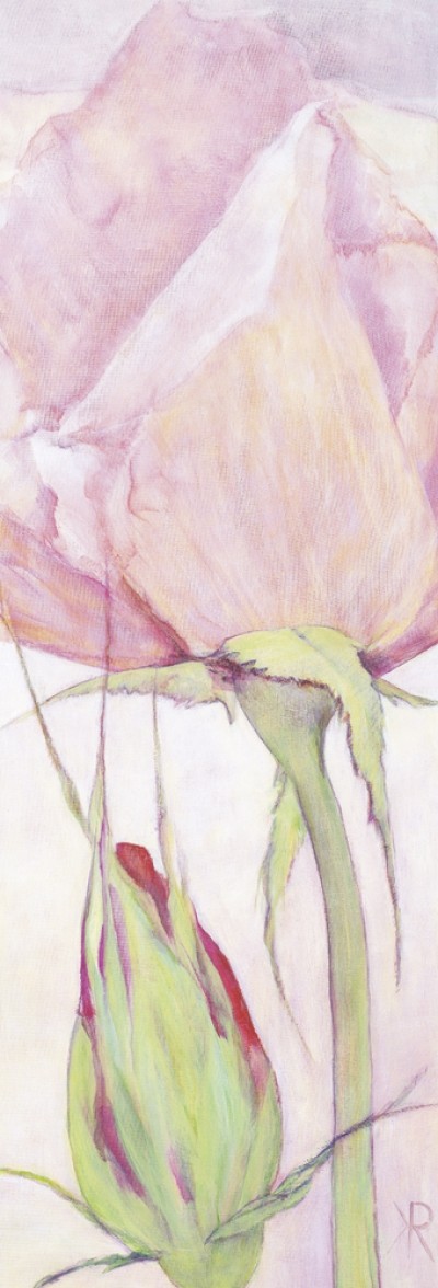 Reichert Katharina, Vertical Roses II (Blumen, Rosen, Blüten, Floral, Aquarell, transparent, zart, Treppenhaus, Wohnzimmer, bunt)