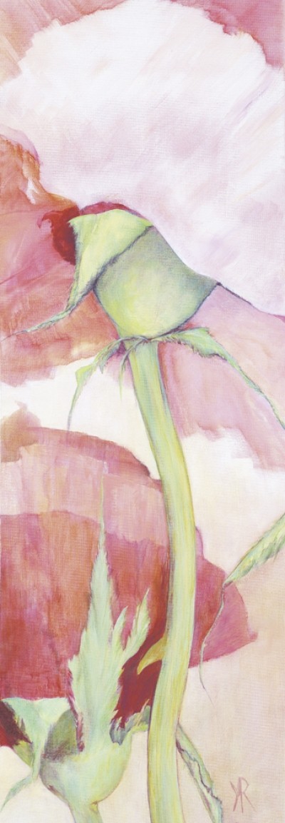 Reichert Katharina, Vertical Roses III (Blumen, Rosen, Blüten, Floral, Aquarell, transparent, zart, Treppenhaus, Wohnzimmer, bunt)