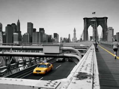 Thomas Reis, Yellow Cab (New York, Brooklyn Bridge, Architektur, gelbes Taxi, Pespektive, Wohnzimmer, Jugendzimmer, Treppenhaus, Colorspot, Photokunst, schwarz/weiß, gelb)