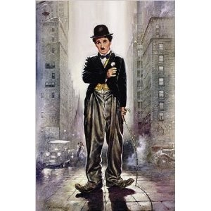 Renato Casaro, Luce della citta (Charly Chaplin, Stummfilm, Großstadtlichter, Komiker, Stars, Schauspieler, Wohnzimmer, Jugendzimmer, Kunst, Modern, Malerei, Film, Persönlichkeiten, bunt)