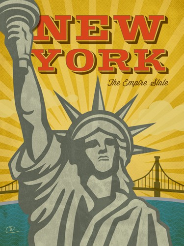 Renee Pulve, New York - The Empire State (Plakatkunst, Freiheitsstatue, New York, Nostalgie, Jugendzimmer, Treppenhaus, Wohnzimmer, Städte, Wunschgröße)