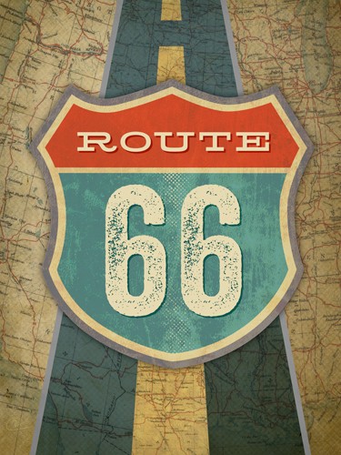 Renee Pulve, Route 66 (Plakatkunst, Landstraße, Symbol, USA, Nostalgie, plakativ, Jugendzimmer, Treppenhaus, Wohnzimmer, Städte, Wunschgröße)