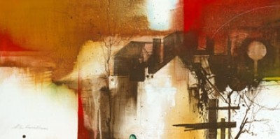 Gottfried Renz, Altes Landhaus (Städte, Landschaften, Abstrakte Malerei, modern, Wohnzimmer, Büro, Business, rot, braun, weiß)
