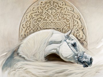 Renato Casaro, Arabian Pride (Arabien, Pferd, Schimmel, Araber, Stolz, Wohnzimmer, Jugendzimmer, Wunschgröße, Kunst, Modern, Malerei, beige / weiß)