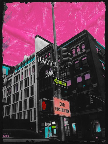 Riccardo Simonutti, Lafayette (Pop Art, Straße, New York, Manhattan, Architektur, Mediamix, Fotokunst,  Fotokunst, Wohnzimmer, Jugendzimmer,  Büro,  Wunschgröße, zeitgenössisch, schwarz/weiß/bunt)