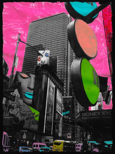 Riccardo Simonutti, Times Square (Pop Art, Straße, Architektur, New York, Manhattan, Ampel, Mediamix, Fotokunst, Fotokunst, Wohnzimmer, Jugendzimmer,  Büro,  Wunschgröße, zeitgenössisch, schwarz/weiß/bunt)