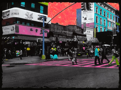 Riccardo Simonutti, Welcome to NY (zeitgenössisch, Pop Art, Straße, New York, Manhattan, Architektur, Zebrastreifen, Mediamix, Fotokunst, Wohnzimmer, Jugendzimmer, Büro,  Wunschgröße, schwarz/weiß/bunt)