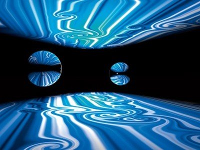 Richard Lower, Alu-Dibond-Bild Beyond space and time (Abstrakt, Zeit, Universum, sphärisch, Zeitund Raum, Perspektive, modern, Fotokunst, Wohnzimmer, Büro, business,  blau/schwarz)