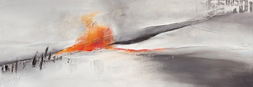 Rita Marks, Abstrakte Landschaft I (Abstrakte Malerei, Collage, Zeitungspapier, Farbflächen, Struktur, modern, zeitgenössisch, Wohnzimmer, Treppenhaus, Büro, Business, Wunschgröße, grau/gelb)