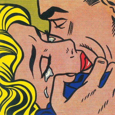 Roy Lichtenstein, Kiss V (Pop/Op Art, Comic, Pop Art, Amerikanische Kunst,Liebespaar, Umarmung, Tränen, Trauer, Abschied, Drama, Klassische Moderne, Malerei, bunt, Jugendzimmer, Wohnzimmer)