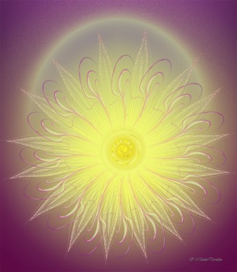 Rosemarie Nikolai-Trischka, Geborgen sein im Licht (Licht, göttliches Licht, floral, leuchtend, filigran, Meditation, innere Mitte, Seelenfrieden, Wellness, Wohlbefinden, Vision, Inspiration, spirituell, religiös, Schlafzimmer, Wohnzimmer, Treppenhaus, Wunschgröße, lila/gelb)