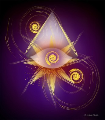 Rosemarie Nikolai-Trischka, Dreieinigkeit (Licht, göttliches Licht, Auge Gottes, spirituell, Meditation, innere Mitte, Seelenfrieden, Wellness, Wohlbefinden, Vision, Inspiration, religiös, Schlafzimmer, Wohnzimmer, Treppenhaus, Wunschgröße, lila/gelb)