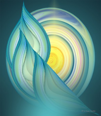 Rosemarie Nikolai-Trischka, Offenbarung der göttlichen Kraft (Licht, göttliches Licht, Bewegung, Harmonie, Focus, Kreise, Meditation, innere Mitte, Seelenfrieden, Wellness, Wohlbefinden, Vision, Inspiration, spirituell, religiös, Schlafzimmer, Wohnzimmer, Treppenhaus, Wunschgröße, hellblau/gelb)