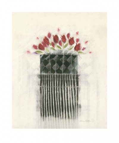 Marilyn Robertson, BLACK AN WHITE/ROSES-BOXED (Malerei, Stillleben, Rosen, Blumen, Blüten, Vase, Strauß, dekorativ, Schlafzimmer, Treppenhaus, Wohnzimmer, bunt)
