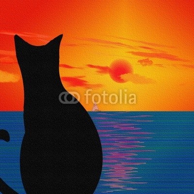 rolffimages, Cat and Landscape (Meeresbrise,Tiere,Katze,Sonnenuntergang,Kinderzimmer,Soziale Einrichtungen,bunt)