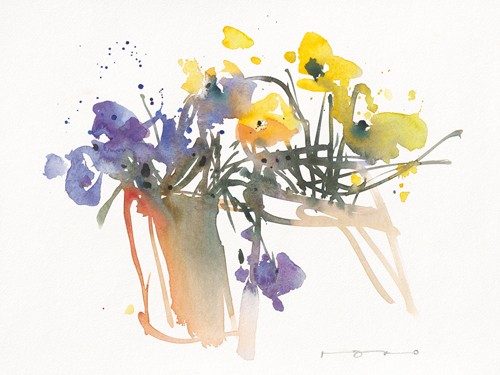 ROMO-Rolf Morschhäuser, Frühling (Blumen, Blumenstrauß, Blüten, Bouquet, Aquarell, Wohnzimmer, Wintergarten, Treppenhaus, Wunschgröße, bunt)