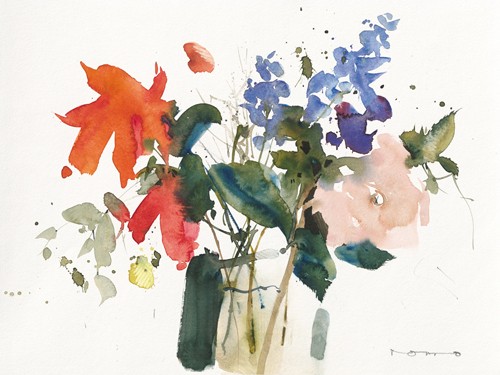 ROMO-Rolf Morschhäuser, Gartenstrauß (Blumen, Blumenstrauß, Blüten, Bouquet, Aquarell, Wohnzimmer, Wintergarten, Treppenhaus, Wunschgröße, bunt)