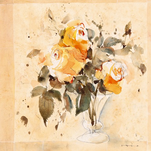 ROMO-Rolf Morschhäuser, Roses III (Blumen, Rosen, Blumenstrauß, Blüten, Bouquet, Aquarell, Wohnzimmer, Wintergarten, Treppenhaus, Wunschgröße, bunt)