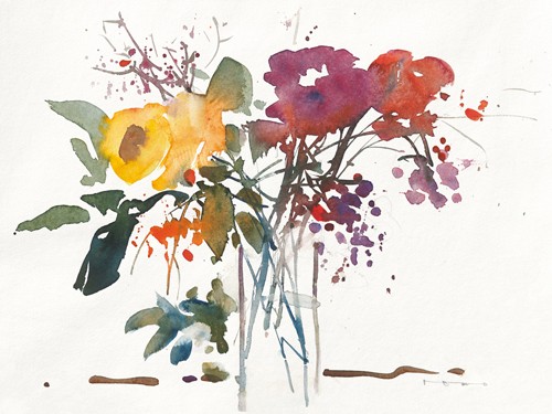 ROMO-Rolf Morschhäuser, Strauß mit Beeren (Blumen, Blumenstrauß, Blüten, Bouquet, Aquarell, Wohnzimmer, Wintergarten, Treppenhaus, Wunschgröße, bunt)